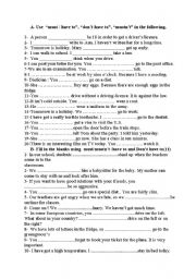 English Worksheet: modals (must - have to)