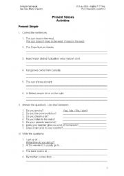 English Worksheet: Present Tenses