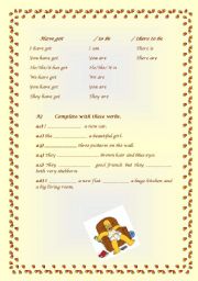 English worksheet: Have got/to be/There to be