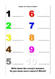 English Worksheet: Numbers & Colours