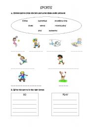 English worksheet: sports