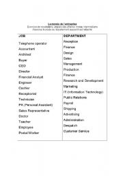 English worksheet: jobs and departments 