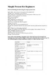 English worksheet: simple Present and Continuous for beginners