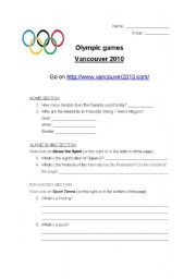 English worksheet: Vancouver winter olympic games