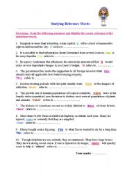 English Worksheet: Studying reference words