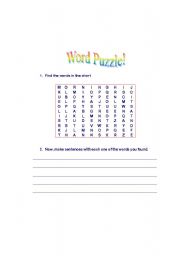 English worksheet: Word Puzzle for kids