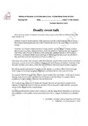 English worksheet: Deadly sweet talk (Diabetis)