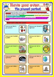 the present perfect tense game: speaking (cards and dice)
