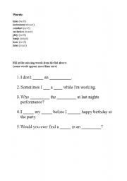 English worksheet: music vocabulary - present and past tense with collocations 