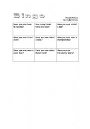 English worksheet: present perfect bingo practice