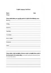 English Worksheet: English Language Goalsheet