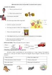 English worksheet: revision test for 5h grade students