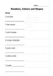 English worksheet: Numbers, Colours and Shapes