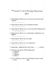 English Worksheet: T.A.K.S 7th Grade Writing Objective Quiz