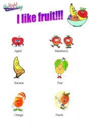 English worksheet: learning fruits