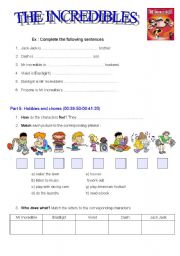 English Worksheet: FILM : The Incredibles PART 2