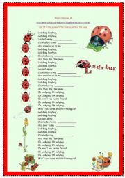English Worksheet: Song -Ladybug / Song Head and Shoulders