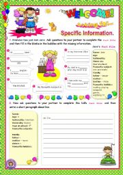 English Worksheet: Asking for specific information Series  (3)  -  Speaking + Writing for elementary students