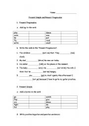 English worksheet: present simple and progressive