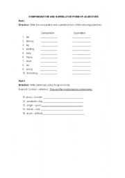 English worksheet: COMPARATIVE AND SUPERLATIVE FORM OF ADJECTIVES