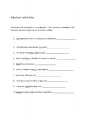 English worksheet: Adjectives and Articles