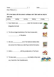 English worksheet: continuous verb -ing