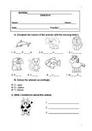 English Worksheet: test paper - primary school - 3rd grade (01.03.10)