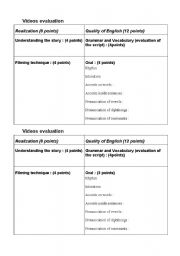 English worksheet: Grading a student made video