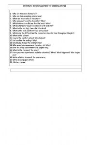 English worksheet: Literature General Questions
