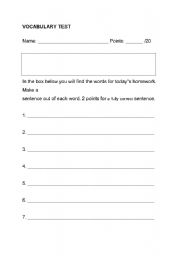 English Worksheet: Vocabulary test