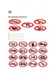 English Worksheet: Road Sign Worksheet