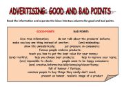 English Worksheet: ADVERTISING GOOD AND BAD POINTS