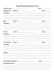 English worksheet: Parent/Teacher Conference Fom