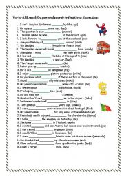 English Worksheet: Verbs followed by -ing and infinitive - exercises