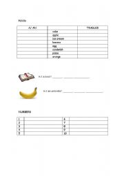 English Worksheet: articles, numbers and food