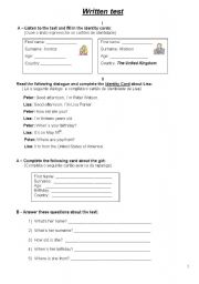 English Worksheet: Evaluation Test