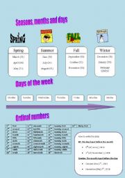 English Worksheet: Seasons, months, days, ordinal numbers