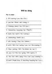 English Worksheet: Will be doing