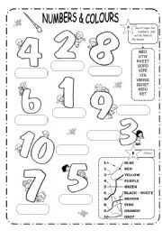 numbers 1 10 colours bw esl worksheet by vivi quir