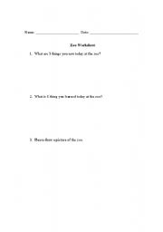 English worksheet: Zoo Worksheet