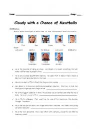 English Worksheet: Movie : Cloudy with a Chance of Meatballs (1 of 2)