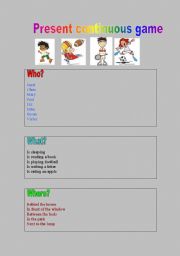 English worksheet: Present continuous game