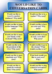 English Worksheet: would like to - conversation cards (B/W, editable)
