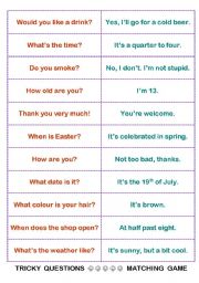 English Worksheet: easy but tricky questions / classroom fun activity