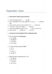 English worksheet: Preposition + Noun