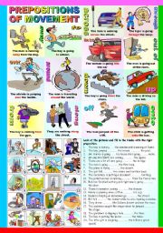 PREPOSITIONS OF MOVEMENT - (B&W VERSION AND KEY INCLUDED)