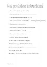 English Worksheet: Practice in following instructions