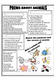 English Worksheet: POEMS ABOUT ANIMALS