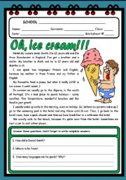 English Worksheet: OH, ICE CREAM...! ( 2 PAGES )