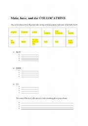 English Worksheet: Collocations with do, have and make